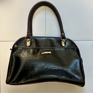 Vintage Black Leather Shoulder Bag with Gold Accents